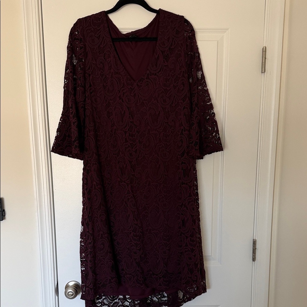 Lane Bryant Lace V-Neck Shift Dress in Deep Wine